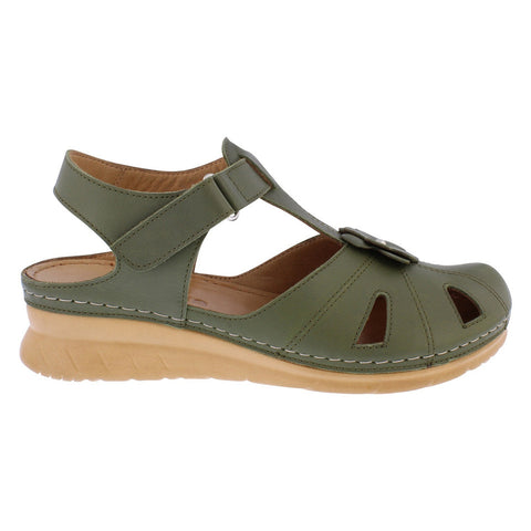 Adesso Meadow Olive Womens Leather Touch Fastening Sandals