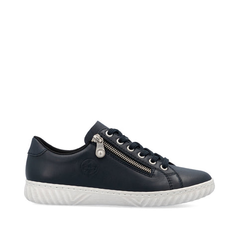 Rieker N0900-14 Pazifik Navy Womens Leather Casual Comfort Lace/Zip Up Shoes