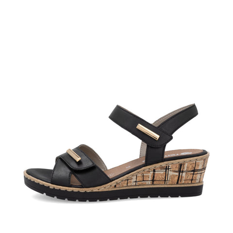 Remonte R6266-00 Black Womens Touch Fastening Wedge Sandals