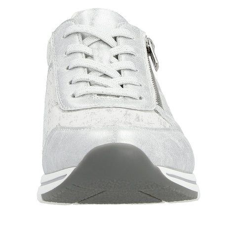 Remonte R6700-91 Silver Platinum Womens Casual Comfort Leather Zip & Lace Up Trainers