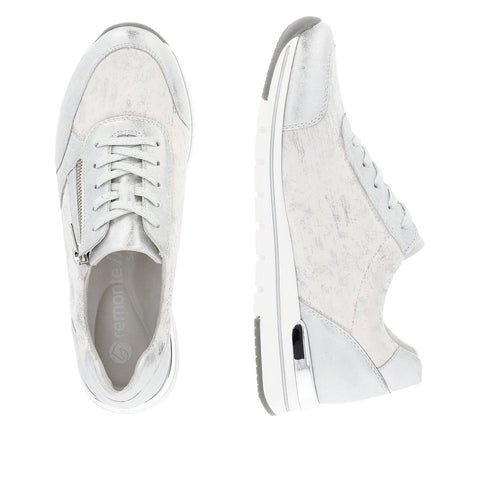 Remonte R6700-91 Silver Platinum Womens Casual Comfort Leather Zip & Lace Up Trainers