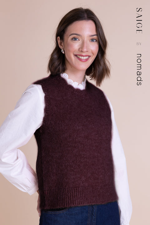 Saige Recycled Scallop Edge Knitted Vest RB7104BGY Burgundy