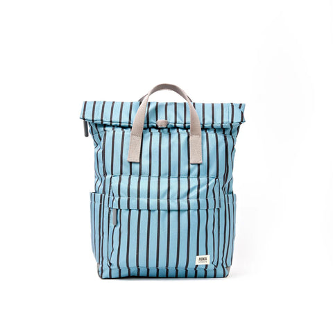 Roka Canfield B Medium Blue Stripe Recycled Canvas Roll-top Backpack