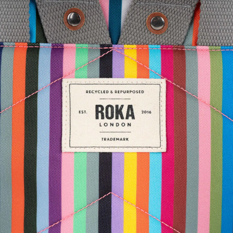 Roka Canfield B Medium Multi Stripe Recycled Canvas Roll-top Backpack