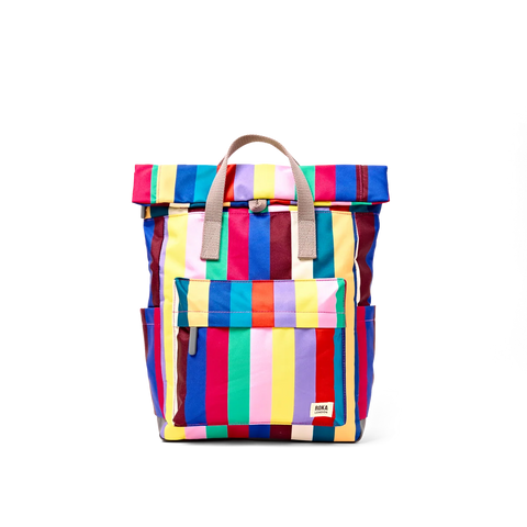 Roka Canfield B Medium Wide Multi Stripe Recycled Canvas Roll-top Backpack