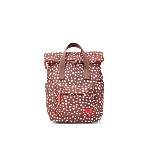 Roka Canfield B Small Brown Dot Recycled Canvas Roll-top Backpack