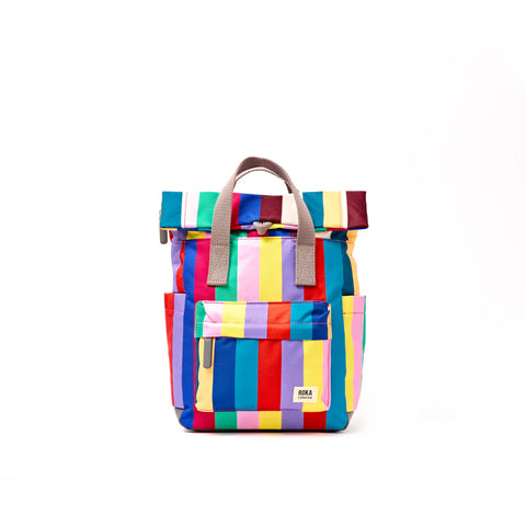Roka Canfield B Small Wide Multi Stripe Recycled Canvas Roll-top Backpack