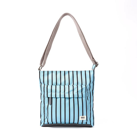 Roka Kennington B Medium Blue Stripe Recycled Canvas Cross Body Bag