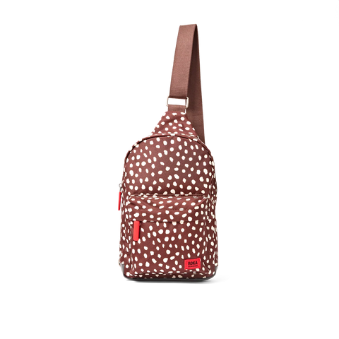 Roka Willesden B Large Sling Brown Dot Recycled Canvas Cross Body Bag
