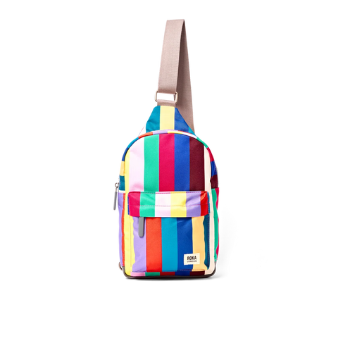 Roka Willesden B Large Sling Wide Multi Stripe Recycled Canvas Cross Body Bag