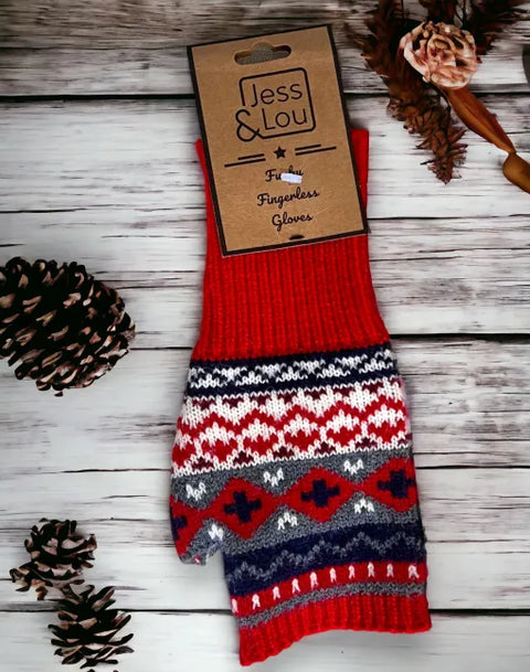 Jess And Lou Black Nordic Fingerless Gloves And Wrist Warmers – Stylish, Warm, And Comfortable