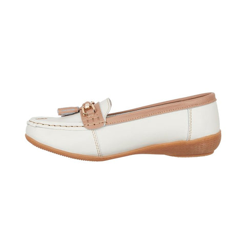 Jo & Joe Seafairer White/Mocha Wide Fitting Womens Casual Comfort Leather Loafers