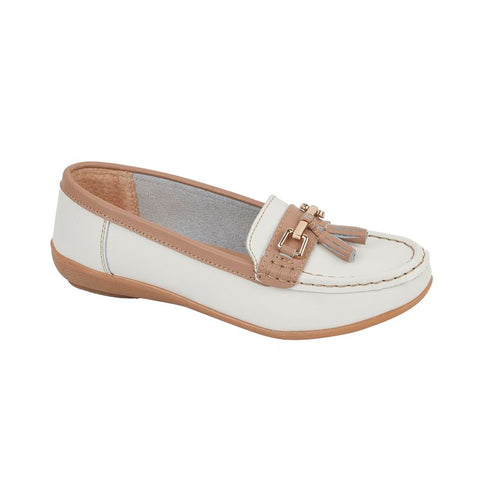 Jo & Joe Seafairer White/Mocha Wide Fitting Womens Casual Comfort Leather Loafers