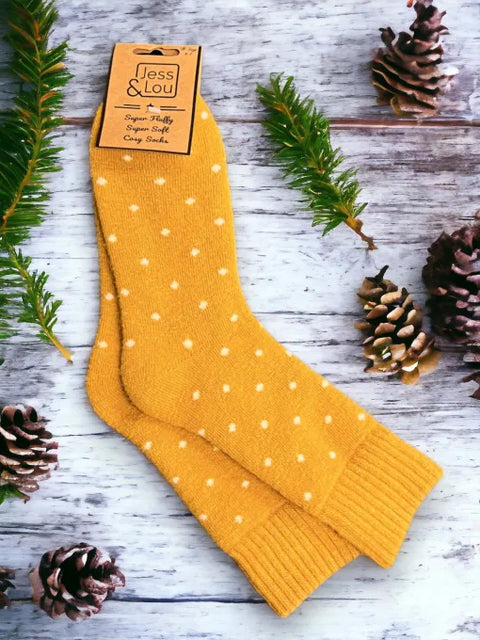 Jess And Lou Gold Dots Cosy Ribbed Super Soft Wool Blend Socks