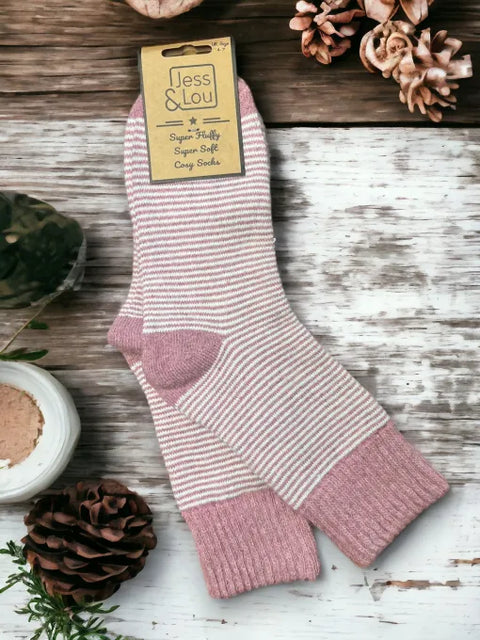 Jess And Lou Cosy Ribbed Stripe Socks For Ladies | Super Soft Wool Blend Slipper Socks