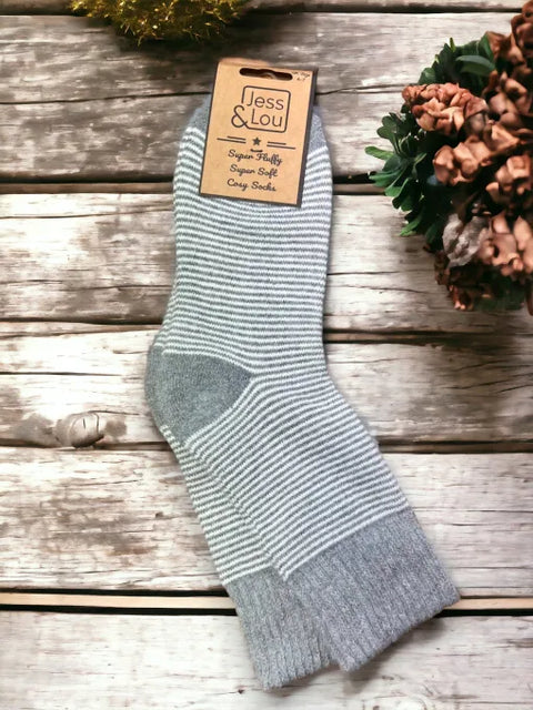 Jess And Lou Cosy Ribbed Stripe Socks For Ladies | Super Soft Wool Blend Slipper Socks