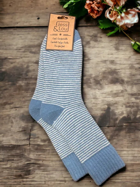 Jess And Lou Cosy Ribbed Stripe Socks For Ladies | Super Soft Wool Blend Slipper Socks