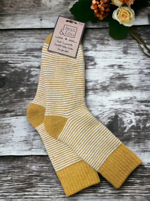 Jess And Lou Cosy Ribbed Stripe Socks For Ladies | Super Soft Wool Blend Slipper Socks