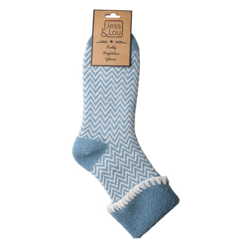 Jess And Lou Cornflower Cuff Herringbone Cosy Super Soft Wool Blend Socks