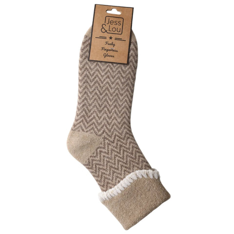 Jess And Lou Cappuccino Cuff Herringbone Cosy Super Soft Wool Blend Socks