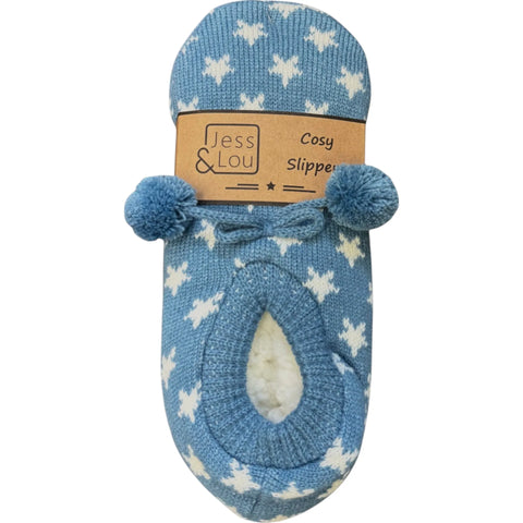 Jess And Lou Cornflower Blue Star Cozy Slippers - Stylish And Comfortable Footwear For Year-Round Relaxation
