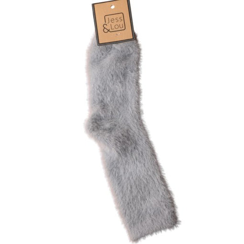 Jess And Lou Grey Womens Fluffy Socks