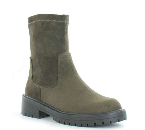 Ella Jade Olive Faux Suede Womens Chunky Stretch Ankle Boots