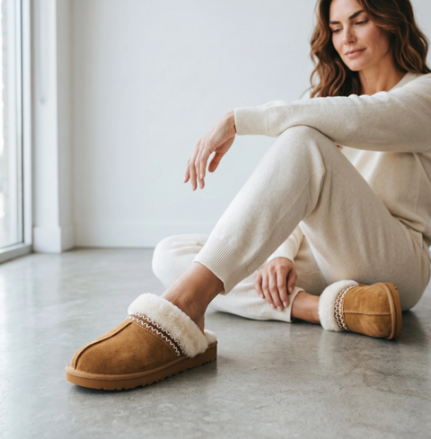 Ella Taylor Chestnut Womens Faux Fur Lined Slippers