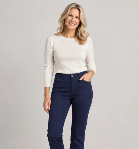 Pinns Womens 785T Navy Four Way Stretch Slim Straight Leg Trouser