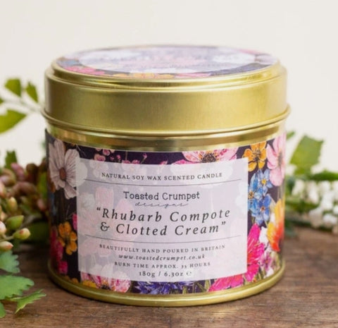 Toasted Crumpet Natural Soy Wax Scented Candle Rhubarb Compote & Clotted Cream
