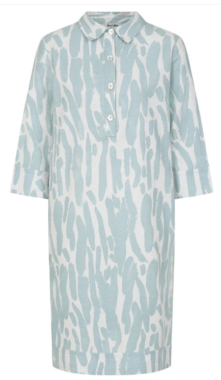 Alice Collins Beth Brush Strokes Dress White/Chalk Blue