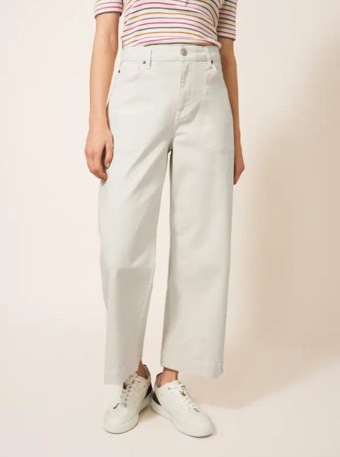 White Stuff Tia Light Natural Wide Leg Cropped Jean