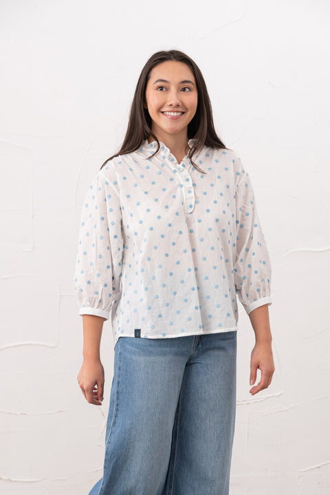Lighthouse Thea Blue Dot Womens Cotton Blouse