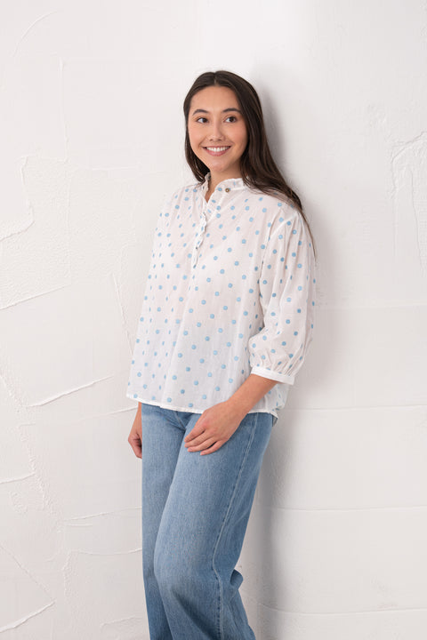 Lighthouse Thea Blue Dot Womens Cotton Blouse