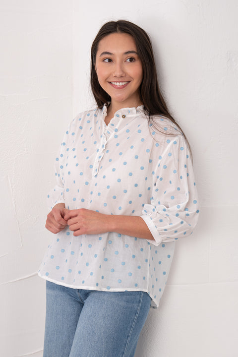Lighthouse Thea Blue Dot Womens Cotton Blouse