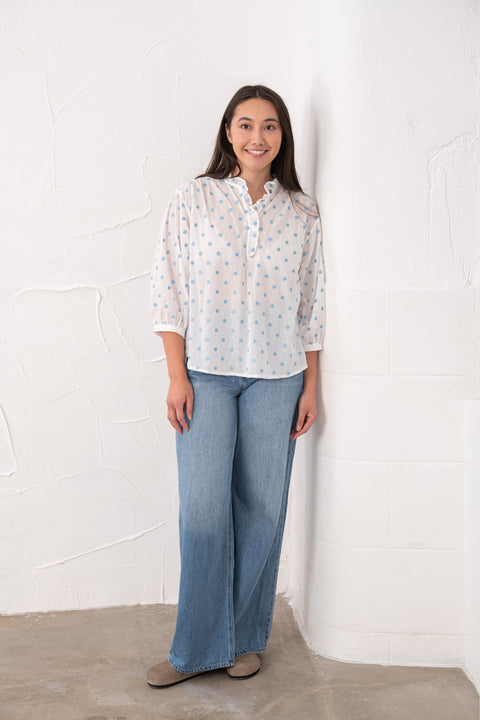Lighthouse Thea Blue Dot Womens Cotton Blouse