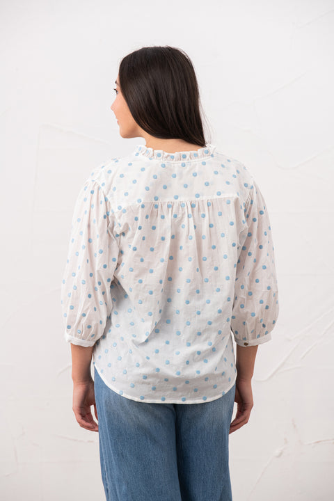 Lighthouse Thea Blue Dot Womens Cotton Blouse