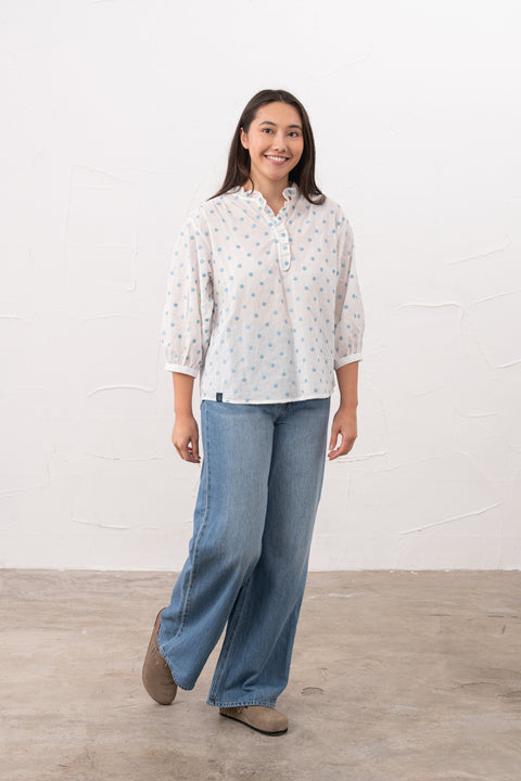 Lighthouse Thea Blue Dot Womens Cotton Blouse