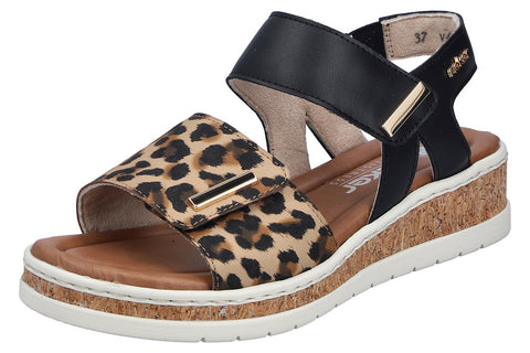 Rieker V4181-00 Black Combination Womens Casual Comfort Slingback Sandals