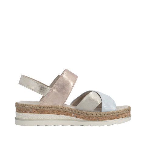 Rieker V7951-90 Metallic Nude Silver Rosa Womens Casual Comfort Slingback Sandals
