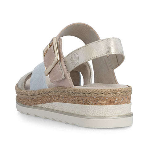 Rieker V7951-90 Metallic Nude Silver Rosa Womens Casual Comfort Slingback Sandals
