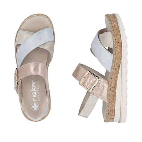 Rieker V7951-90 Metallic Nude Silver Rosa Womens Casual Comfort Slingback Sandals