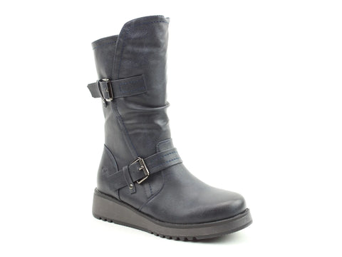 Heavenly Feet Hannah4 Navy Womens Zip Up Mid Boots