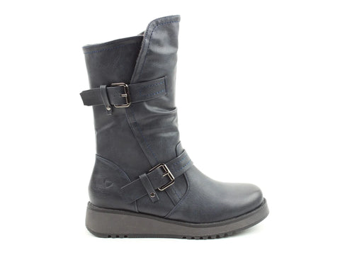 Heavenly Feet Hannah4 Navy Womens Zip Up Mid Boots