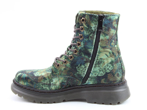 Heavenly Feet Eva Jungle Velour Forest Velour Womens Lace Up Zip Up Ankle Boots