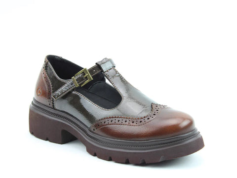 Heavenly Feet Ceadle Chocolate RO/Patent T Bar Brogue Womens Shoes