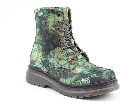 Heavenly Feet Eva Jungle Velour Forest Velour Womens Lace Up Zip Up Ankle Boots