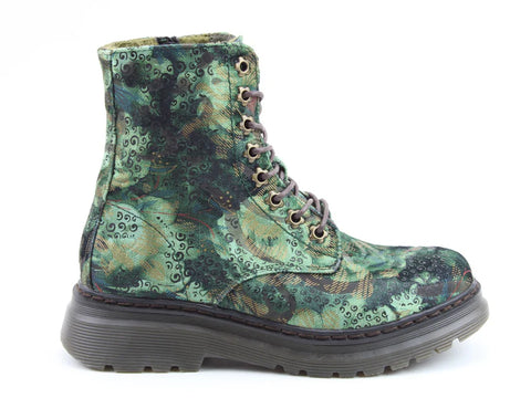Heavenly Feet Eva Jungle Velour Forest Velour Womens Lace Up Zip Up Ankle Boots