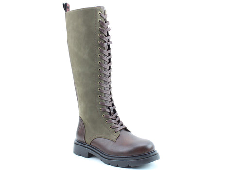 Heavenly Feet Avalon Chocolate/Khaki Womens Lace Up Zip Up Mid Calf Boots