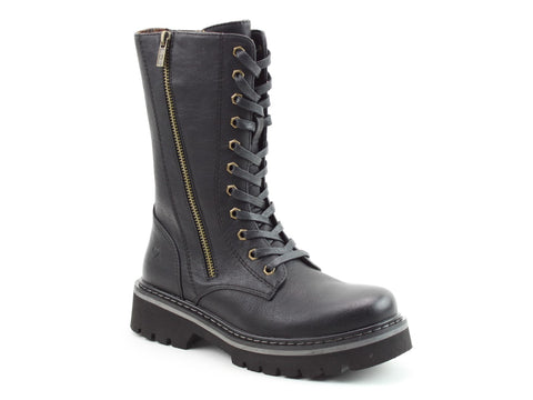 Heavenly Feet Bobbie Black Womens Lace Up Zip Up Mid Calf Boots